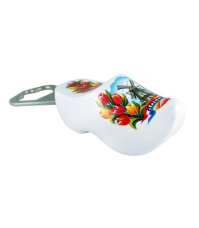 Flesopener klompje Wit met tulpen en molen