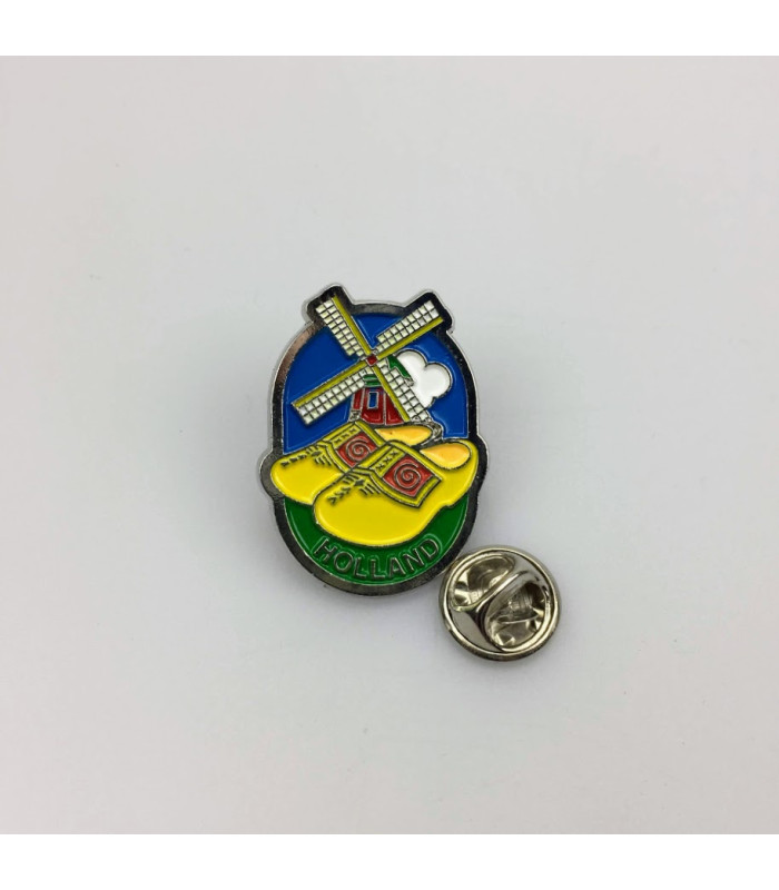 Pin klompen met molen zilver