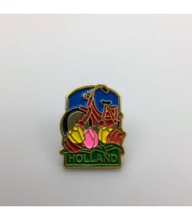 Pin rode fiets met tulpen Holland goud