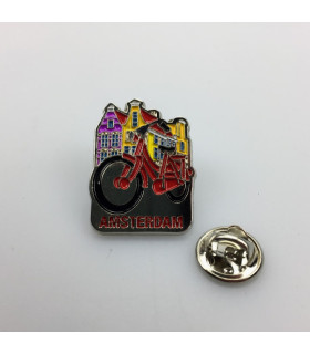 Pin fiets met huisjes Amsterdam zilver