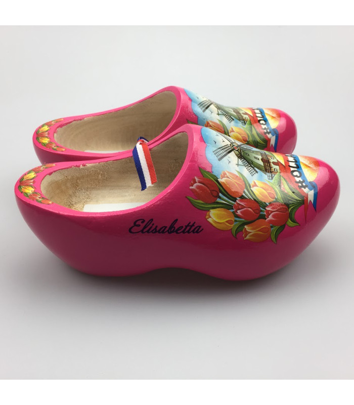 Roze klompen met molen en extra tekst