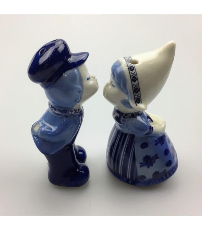 Kussend Paartje Peper en Zout Delftsblauw 12 cm