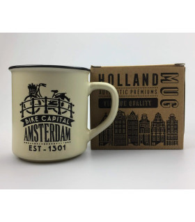 Mok Amsterdam Fiets op brug Creme