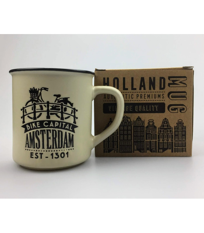 Mok Amsterdam Fiets op brug Creme