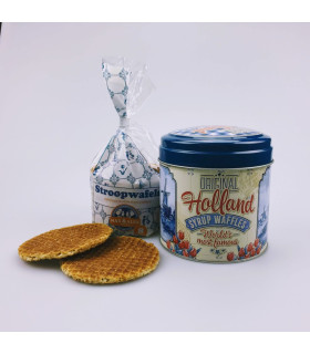 Stroopwafels in blik Holland delftsblauw en rood