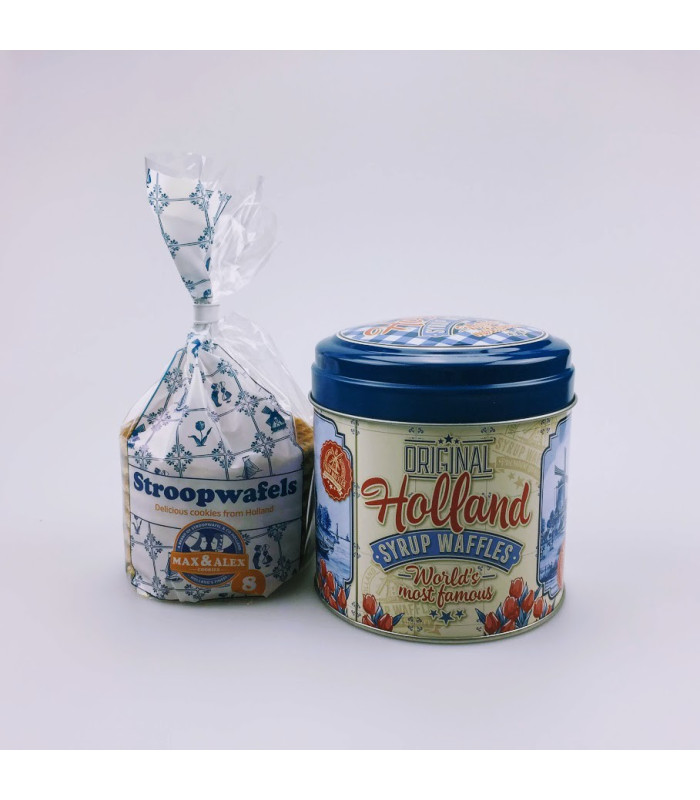 Stroopwafels in blik Holland delftsblauw en rood