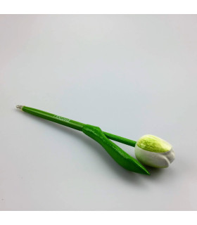Houten tulp pen wit-groen