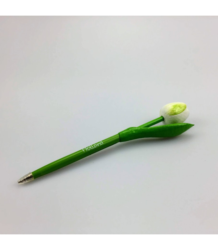 Houten tulp pen wit-groen