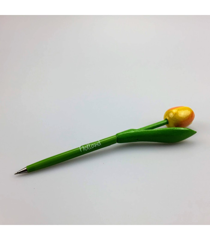 Houten tulp pen geel-oranje