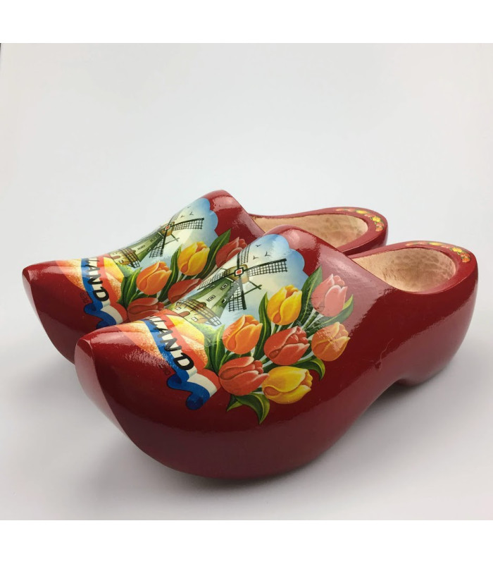 Rode draagklompen met molen en tulpen + sleutelhanger