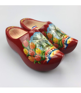Rode draagklompen met molen en tulpen + sleutelhanger