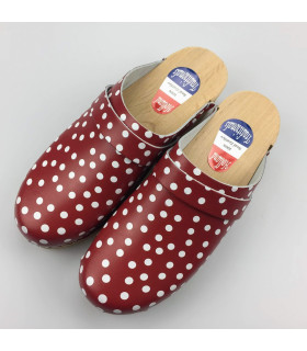 Hippe lederen damesklompen | open hiel rood-wit stip