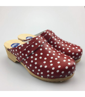 Hippe lederen damesklompen | open hiel rood-wit stip