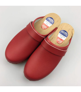 Lederen damesklompen classic rood