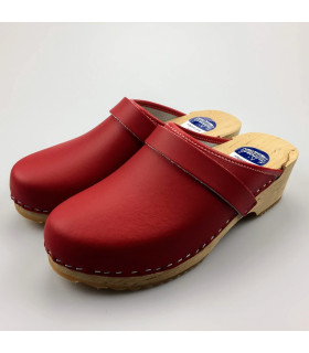 Lederen damesklompen classic rood