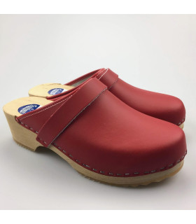 Lederen damesklompen classic rood