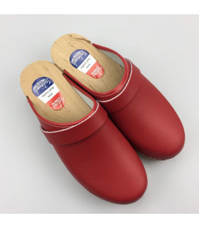 Lederen damesklompen classic rood