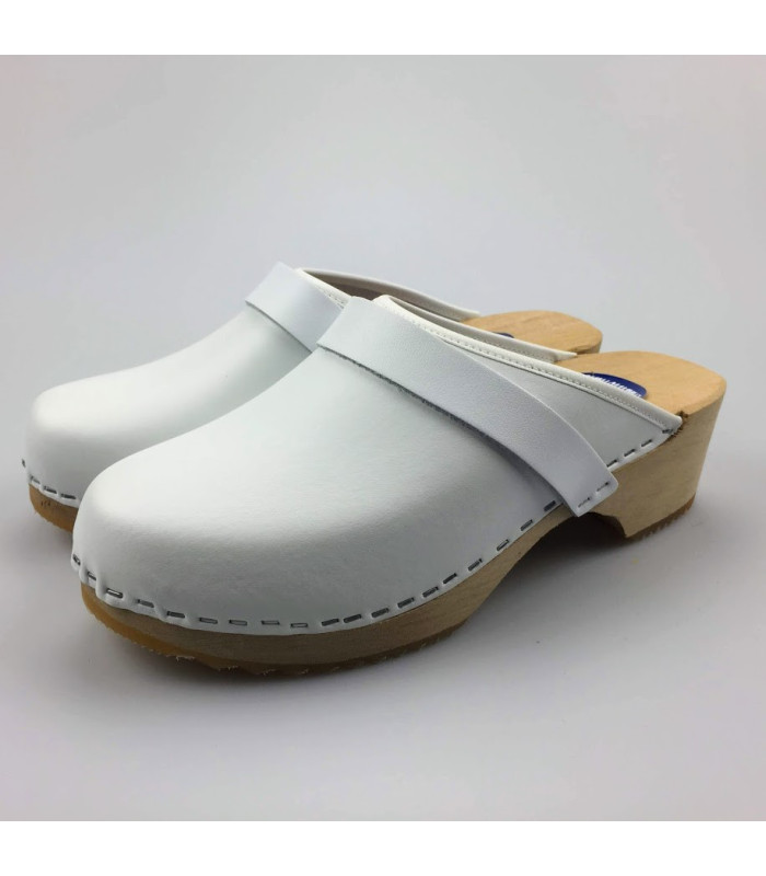 Lederen damesklompen classic wit