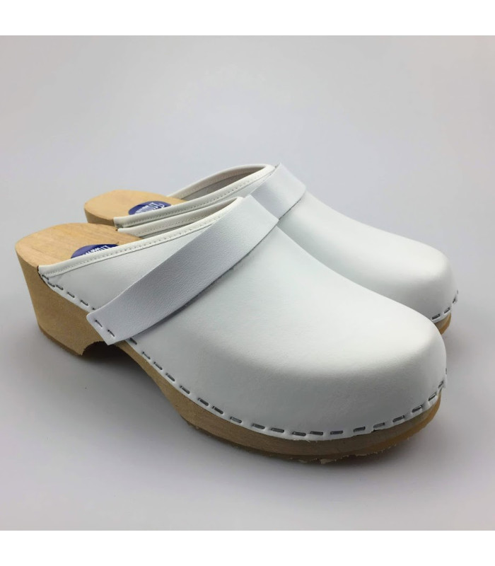 Lederen damesklompen classic wit