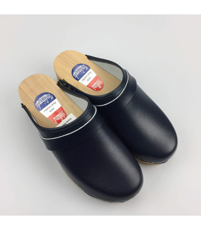 Lederen damesklompen classic blauw