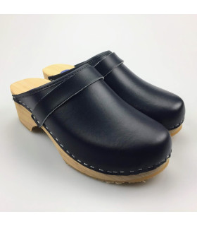 Lederen damesklompen classic blauw