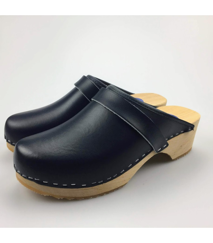 Lederen damesklompen classic blauw