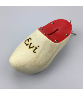 Spaarpotklompje geschuurd hout + gebrande tekst