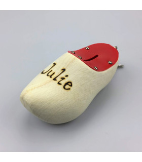 Spaarpotklompje geschuurd hout + gebrande tekst