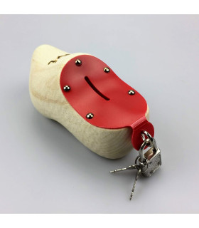 Spaarpotklompje geschuurd hout + gebrande tekst