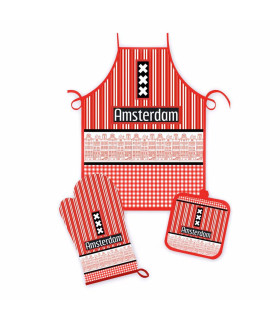 3 delige Keukenset Amsterdam gevels rood/zwart