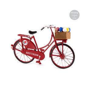 Miniatuurfiets met tulpjes rood Amsterdam 13,5 x 8 cm
