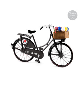 Miniatuurfiets met tulpjes zwart Amsterdam 13,5 x 8 cm