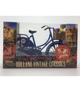 Miniatuurfiets met tulpjes blauw Holland 13,5 x 8 cm