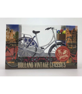 Miniatuurfiets met tulpjes delftsblauw Holland 13,5 x 8 cm