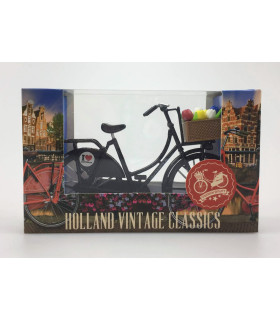 Miniatuurfiets met tulpjes zwart Amsterdam 13,5 x 8 cm