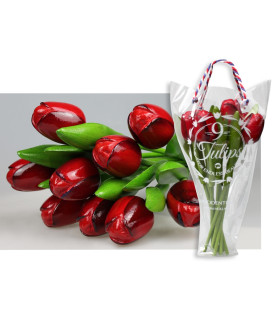 Boeket van 9 houten tulpen Red Aubergine