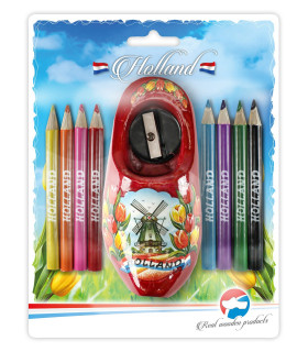 Blister Puntenslijper 10,5 cm + potloodjes rood tulp
