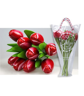Boeket van 9 houten tulpen Red White