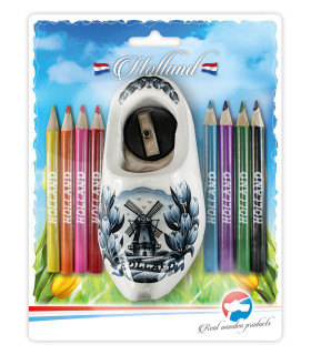 Blister Puntenslijper 10,5 cm + potloodjes wit tulp