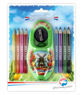 Puntenslijper Groen Molen Tulp + Potloodjes in blisterverpakking