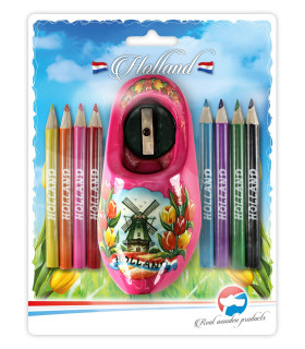 Puntenslijper Roze Molen Tulp + Potloodjes in blisterverpakking