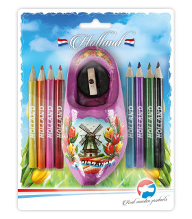Puntenslijper Paars Molen Tulp + Potloodjes in blisterverpakking