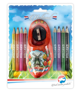 Puntenslijper Oranje Molen Tulp + Potloodjes in blisterverpakking