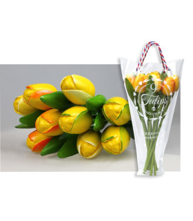 Boeket van 9 houten tulpen Yellow