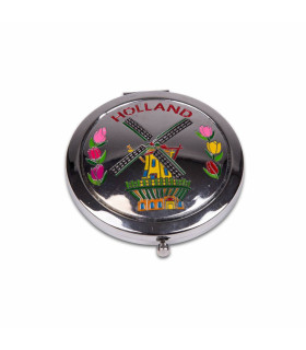 Spiegeldoosje molen kleur Holland shiny zilver