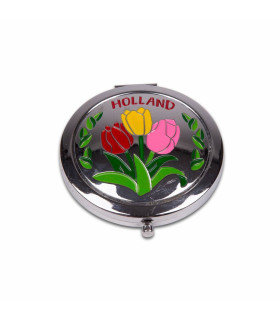 Spiegeldoosje tulpen kleur Holland shiny zilver