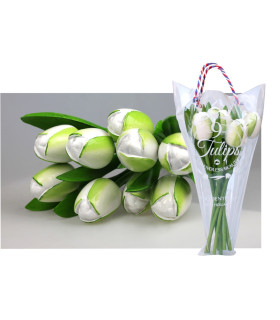 Boeket van 9 houten tulpen White
