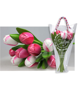 Boeket van 9 houten tulpen Pink & White