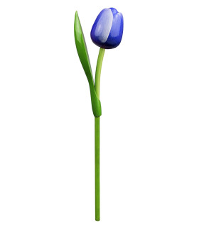 Houten tulp op steel 34 cm Blue white