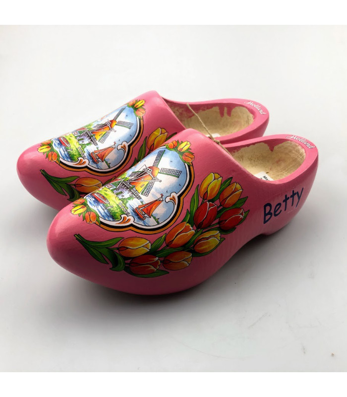 Roze klompen met molen en extra tekst